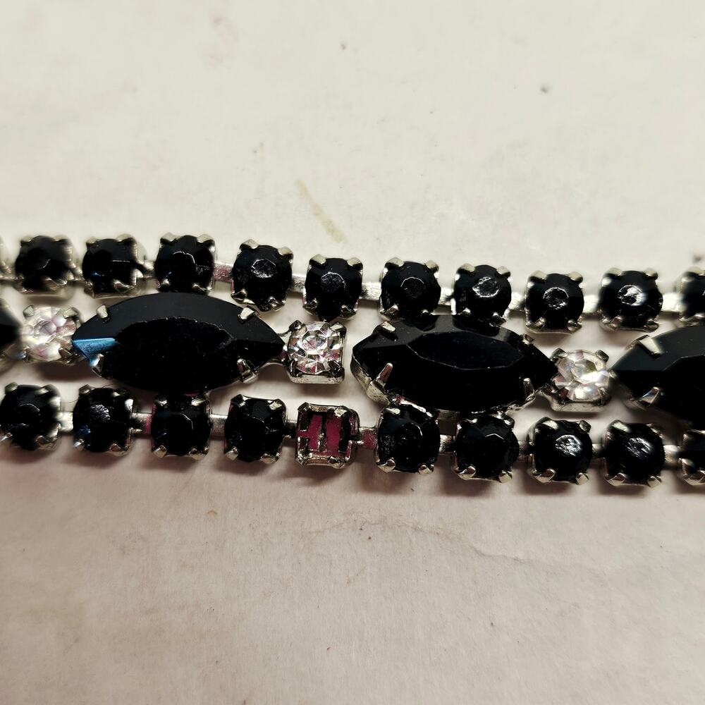 Vintage Weiss Black Rhinestones & Cabochons Tennis Bracelet signed Weiss 7"